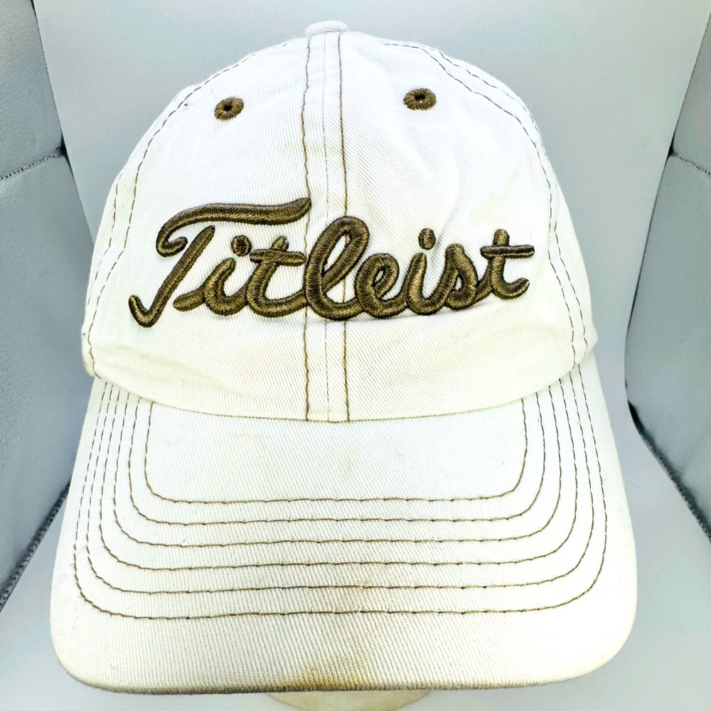 Titleist Morrissey Engineering Hat Cap Strapback White Bronze Has Stains
